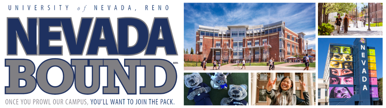 Areal view of the university of nevada, reno with the logo.